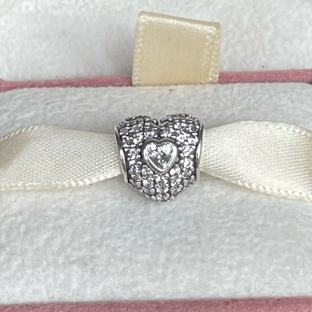 Authentic Pandora Sterling Silver 925 & Pave CZ “In My Heart” Charm - Picture 2 of 4
